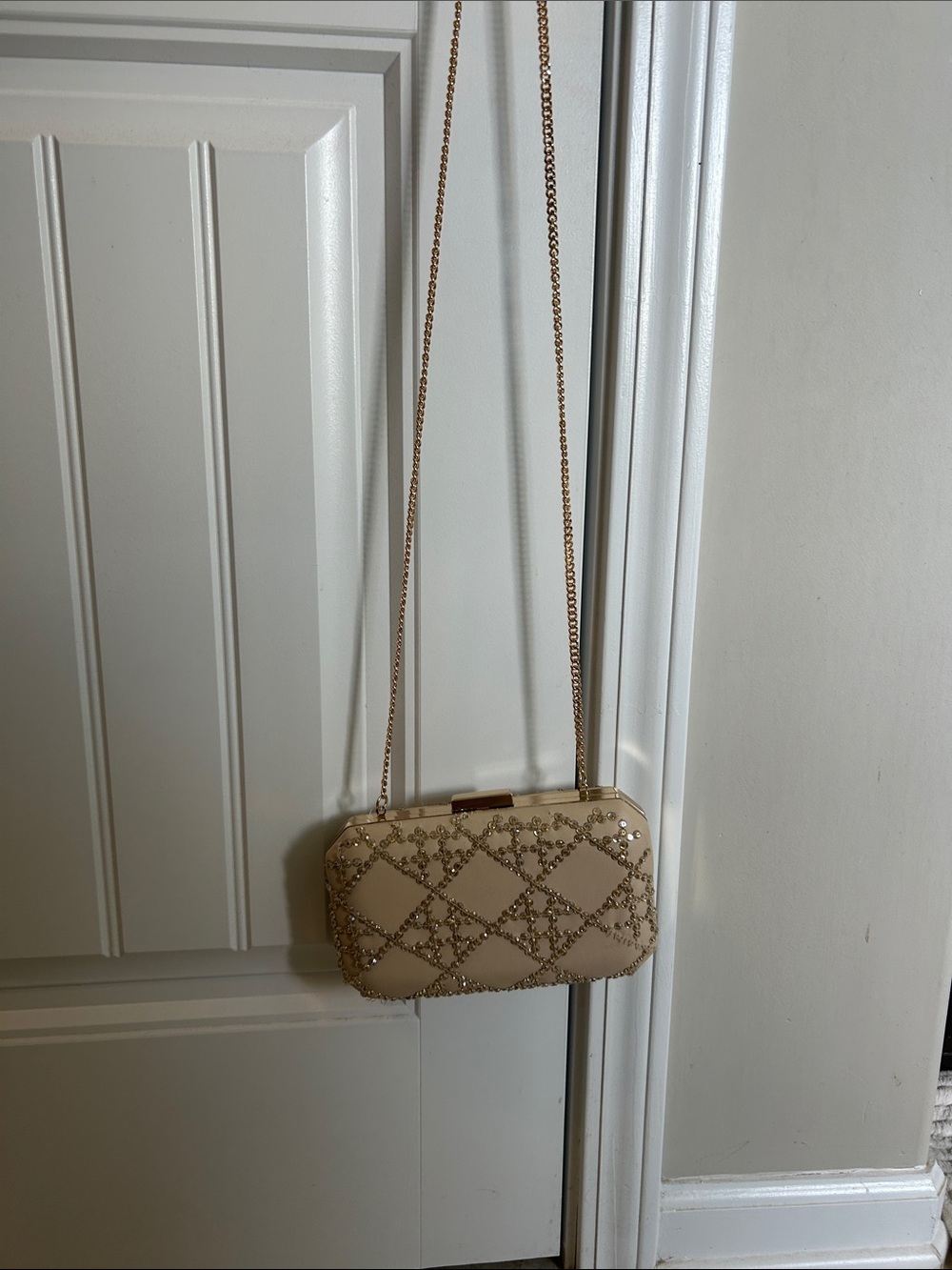 Beaded Cream Evening Crossbody Bag